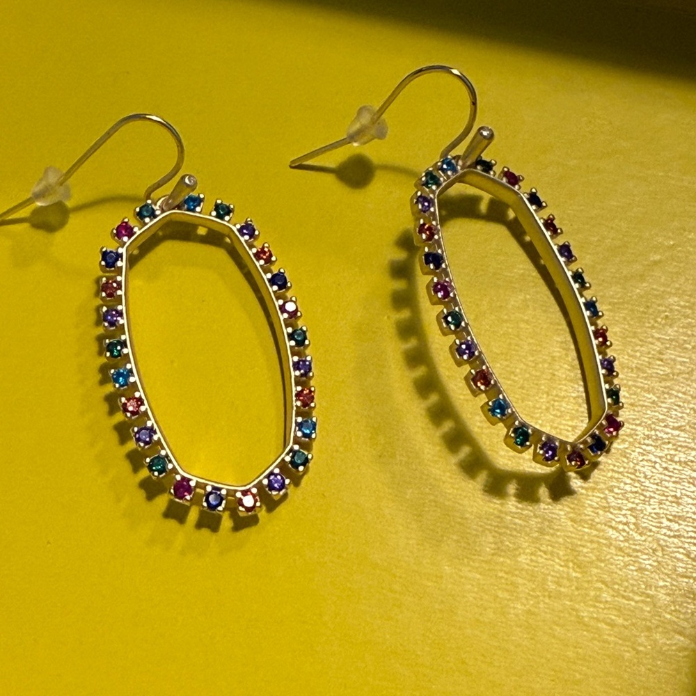 Brand New Kendra Scott gold and crystal drop earrings